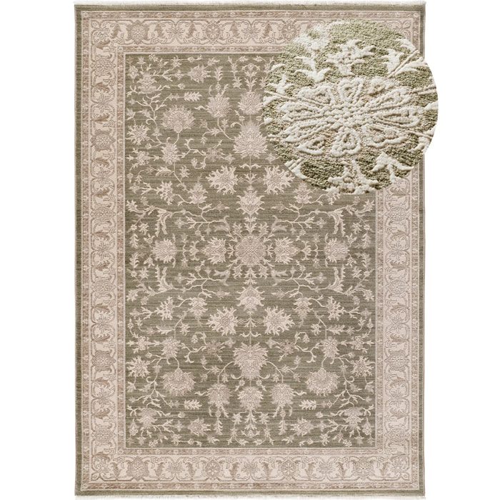 ONA Alfombra vintage oriental con flecos verde y beige, varias medidas disponibles.
