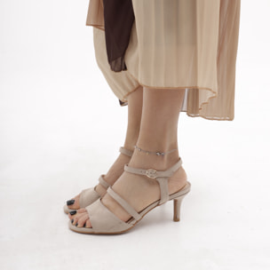 SANDALO DOPPIA FASCIA CON TACCO CHOCOLA' TORTORA