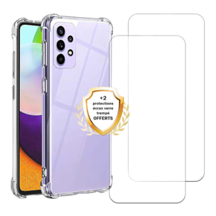 Coque Samsung Galaxy A52/A52S Antichoc Silicone + 2 Vitres en verre trempé Protection écran