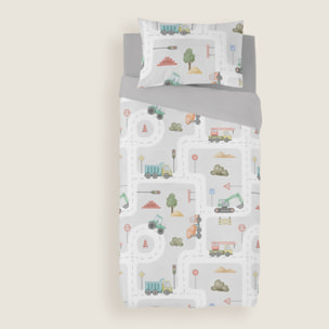 Cool Kids - Funda Nórdica Estampada - Infantil - Cierre Solapa - 100% Algodón - Incluye 1 Funda de Almohada - Road