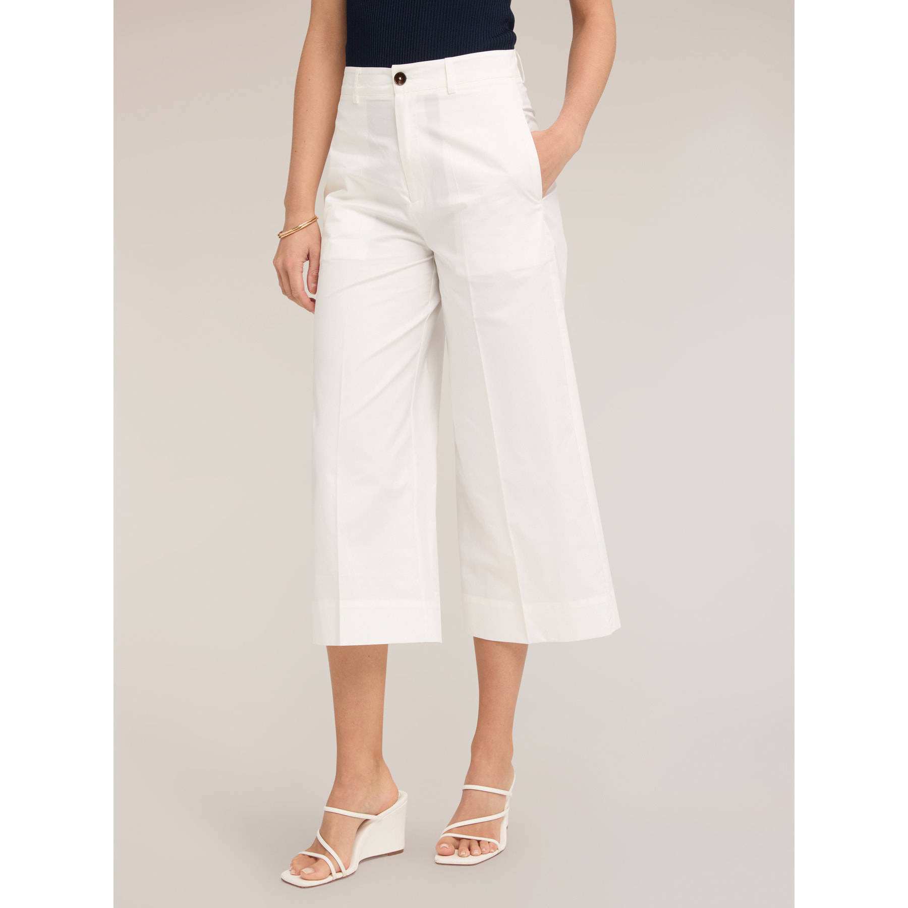 Motivi - Pantalones cropped de tela mezcla de algodón - Blanco