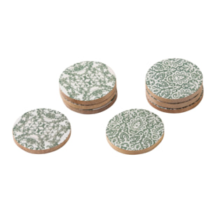 J-Line Dessous de verre - bois - vert/blanc - set de 8