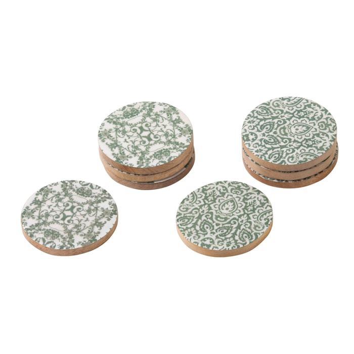 J-Line Dessous de verre - bois - vert/blanc - set de 8