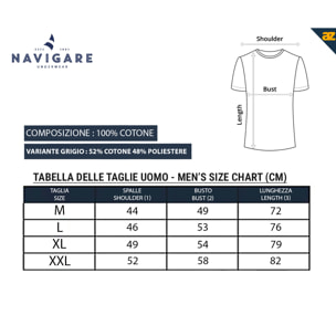3 T-shirt da Uomo Girocollo in 100% Cotone Navigare, Art. 513 Ass (Nero-Navy-Grigio)