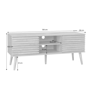 Meuble TV scandinave décor bois rainuré 2 portes 120cm MADERE