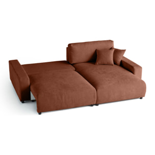 Pivoine - canapé d'angle réversible - 4 places - convertible avec coffre - en velours texturé - Terracotta