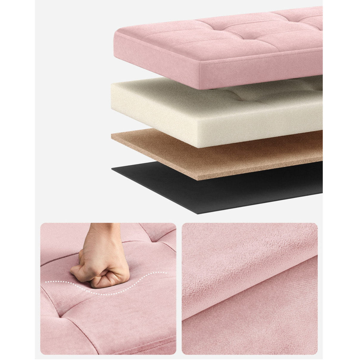 Panca Contenitore Pieghevole Oskar in Velluto Rosa Pastello