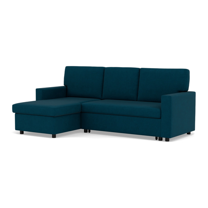 Meiya - canapé d'angle réversible 4 places convertible avec coffre en tissu - Bleu