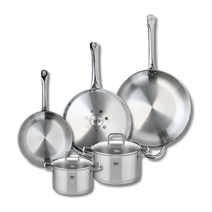 Ensemble de 3 Poêles de cuisson 24, 28 et 32 cm et 2 faitouts 16 et 20 cm Elo Profi Citrin