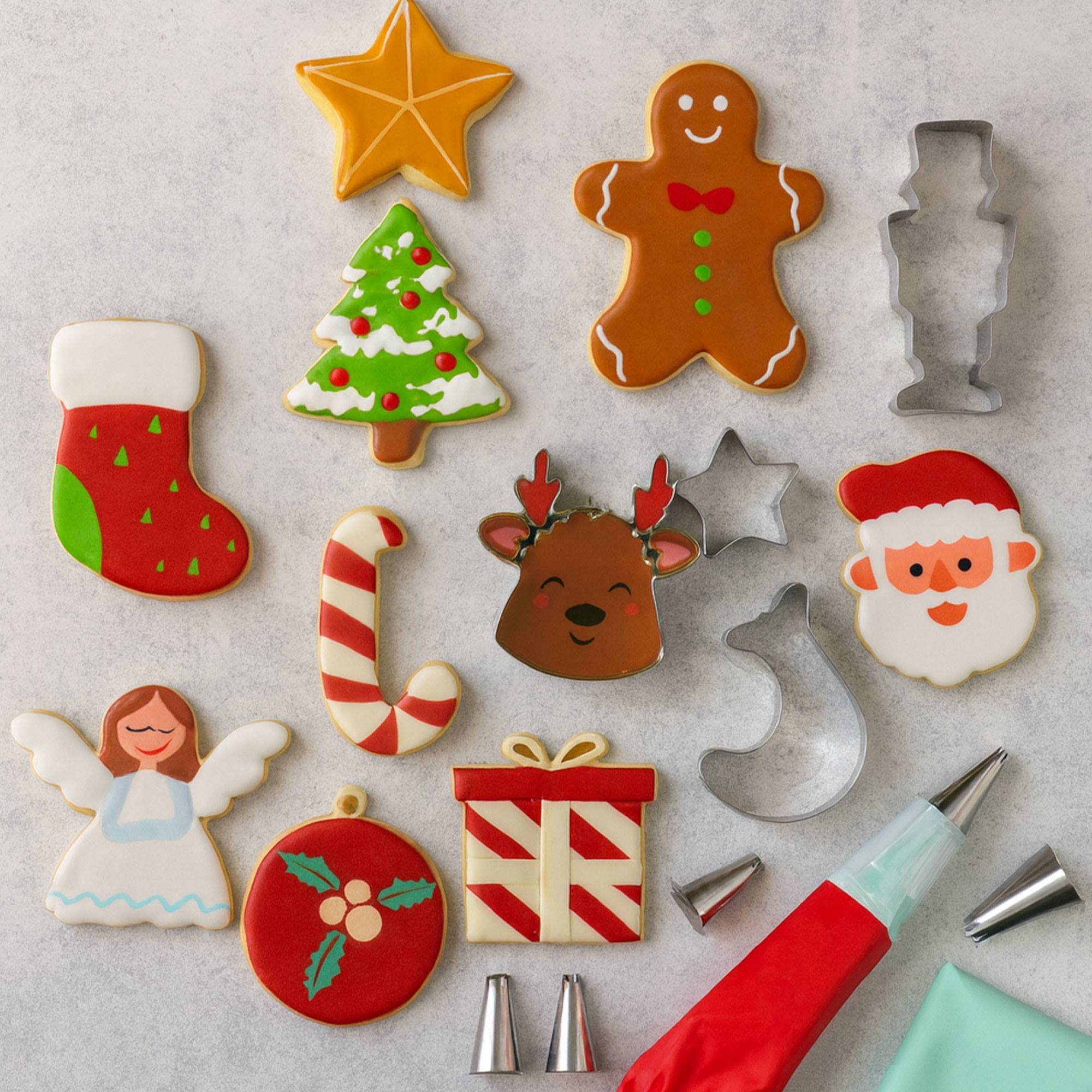 Juego de horneado de 17pzs - cortadores de galletas y boquillas de acero inoxidable con manga pastelera y bolsa eva