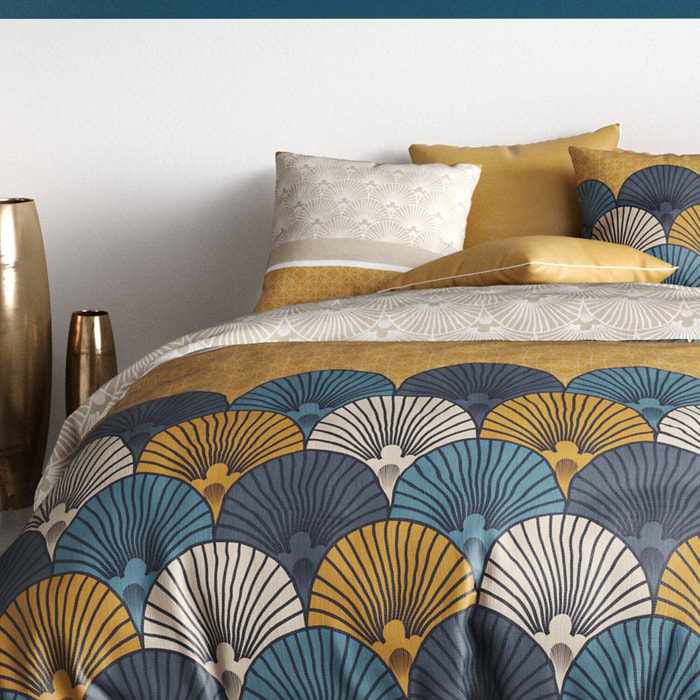 Parure housse de couette imprimé 100% coton - maka - jaune