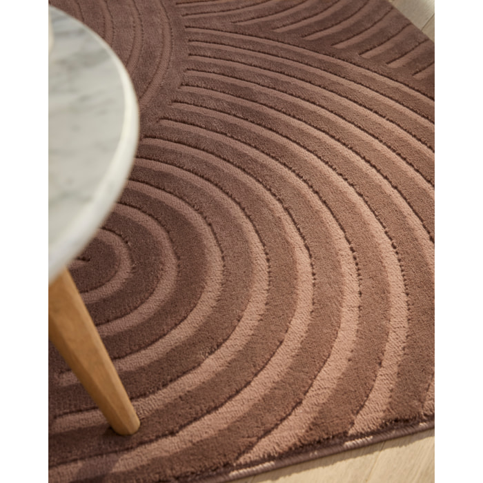 BIANCA - Tapis rond à motif arc en ciel en relief - mocca