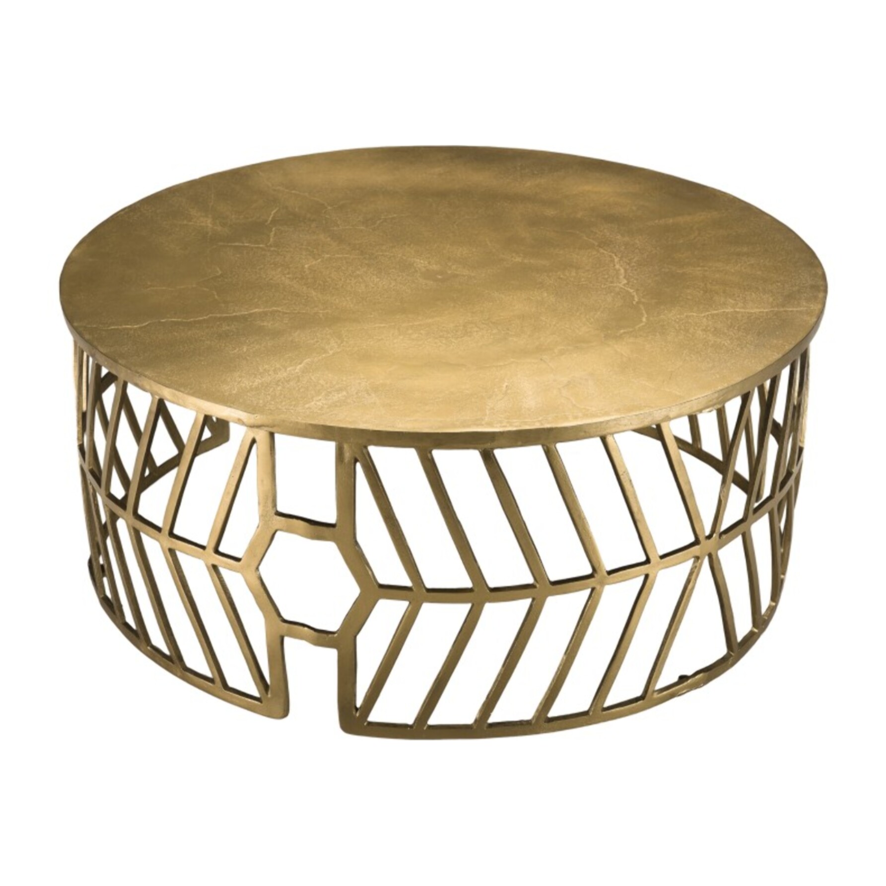 JOHAN - Table basse ronde 89x89cm aluminium doré piètement graphique