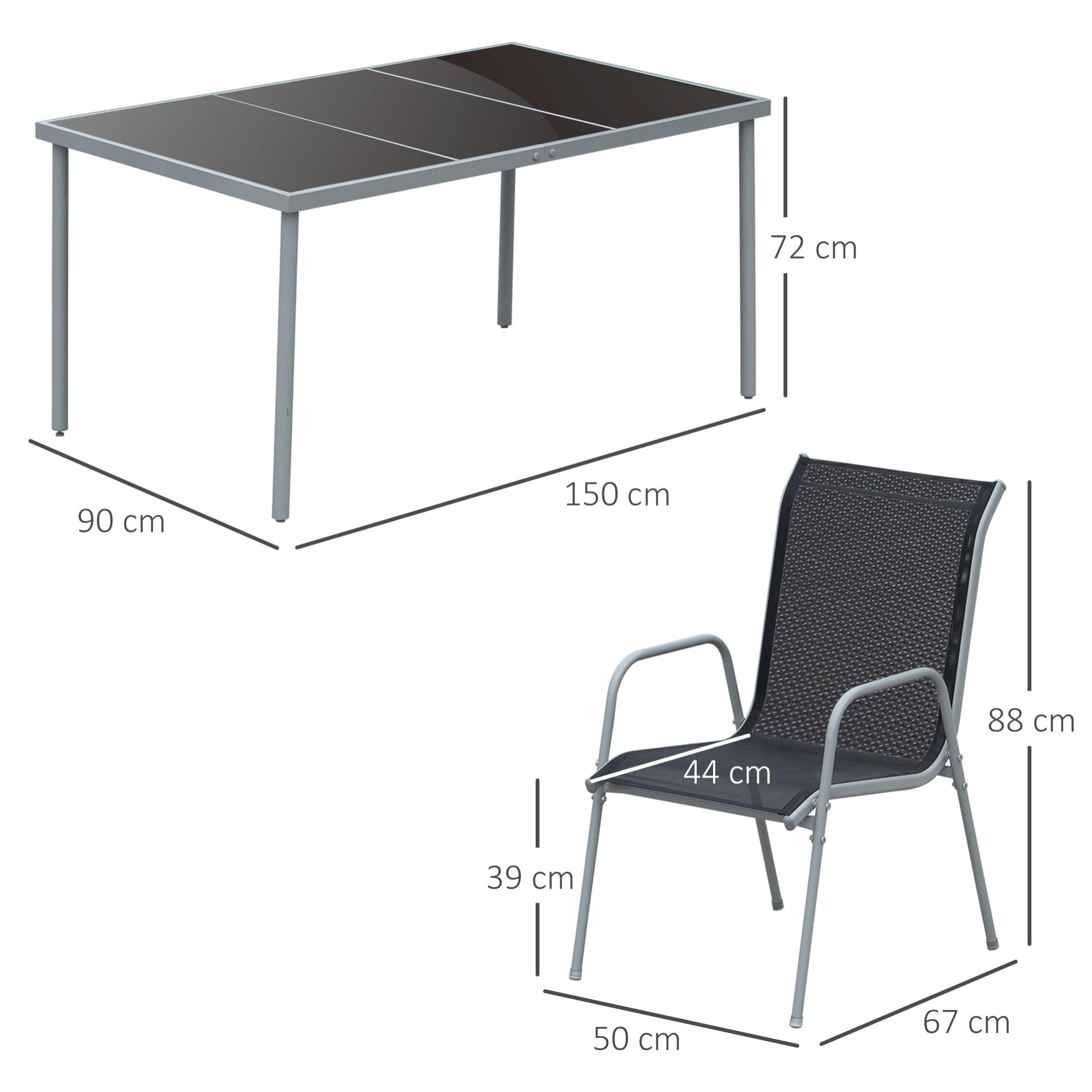 Set Mueble de Jardín de 7 Piezas Hecho de Acero 150x90x72cm Negro