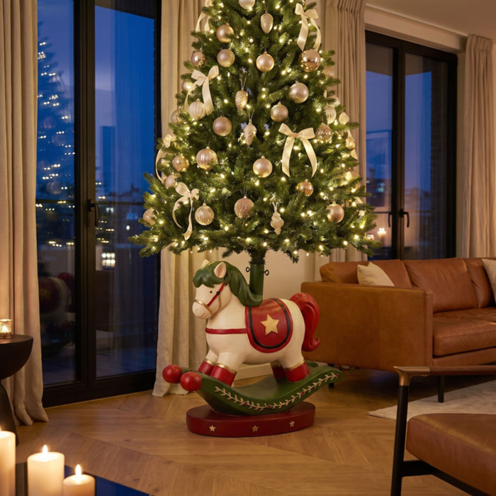 Base per albero di Natale con cavallino a dondolo in magnesio e ferro - Multicolore