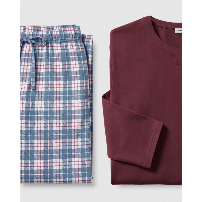 Pigiama lungo in cotone a quadri nevia bordeaux
