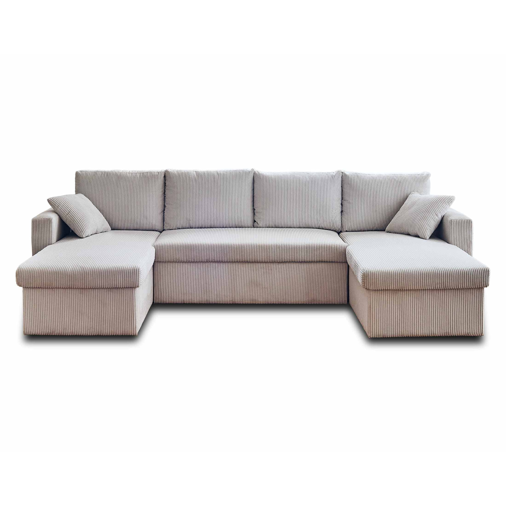 Cyrus - canapé panoramique en U - 7 places - convertible avec coffre - en velours côtelé - Beige