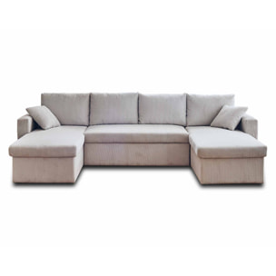 Cyrus - canapé panoramique en U - 7 places - convertible avec coffre - en velours côtelé - Beige