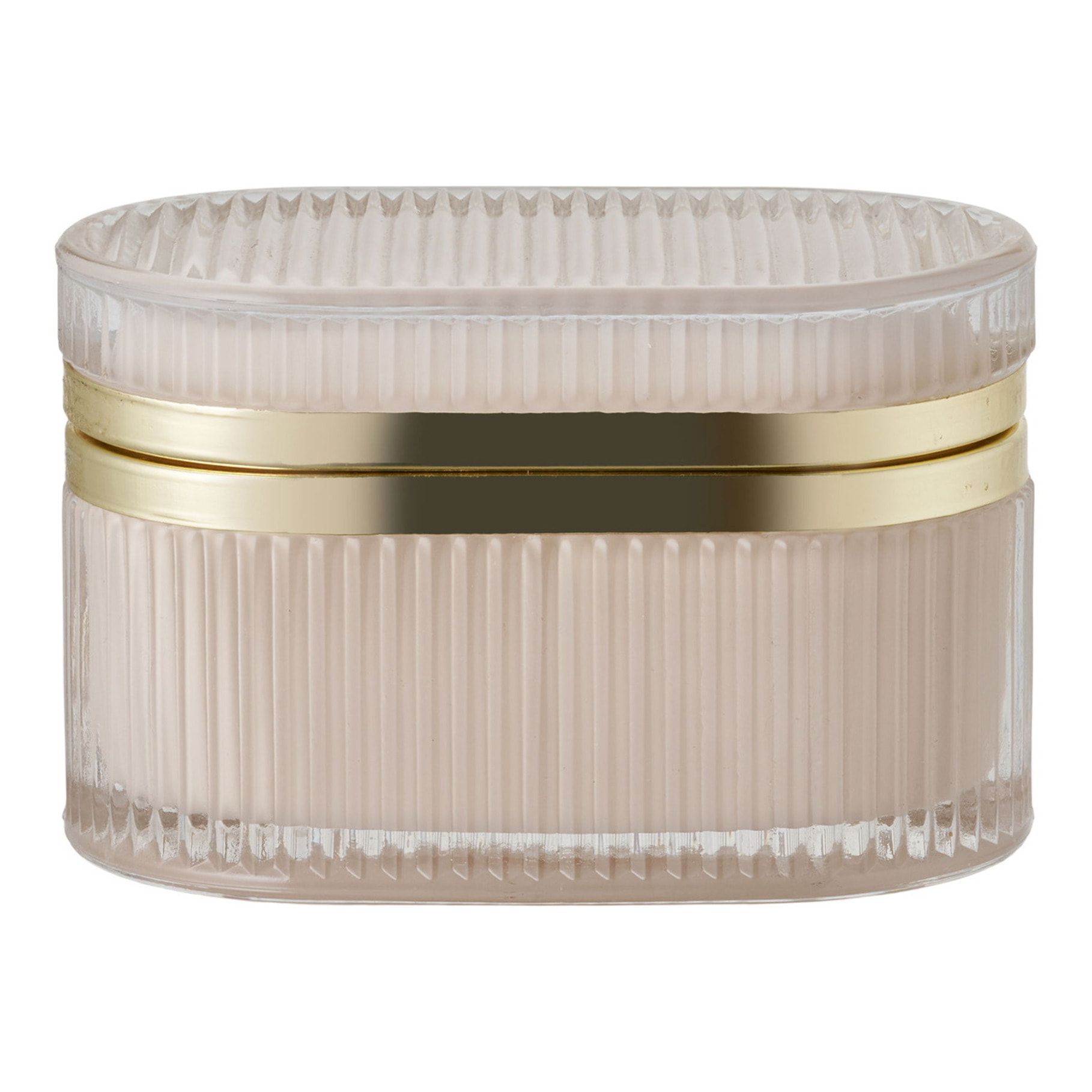 Scatola con coperchio Love in vetro costolato nude e ottone