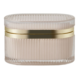 Scatola con coperchio Love in vetro costolato nude e ottone