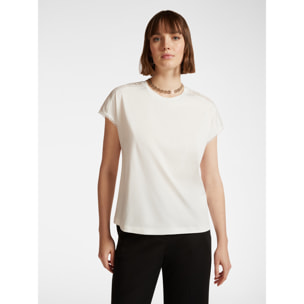 Elena Mirò - T-shirt con inserto in pizzo sulle spalle - Bianco