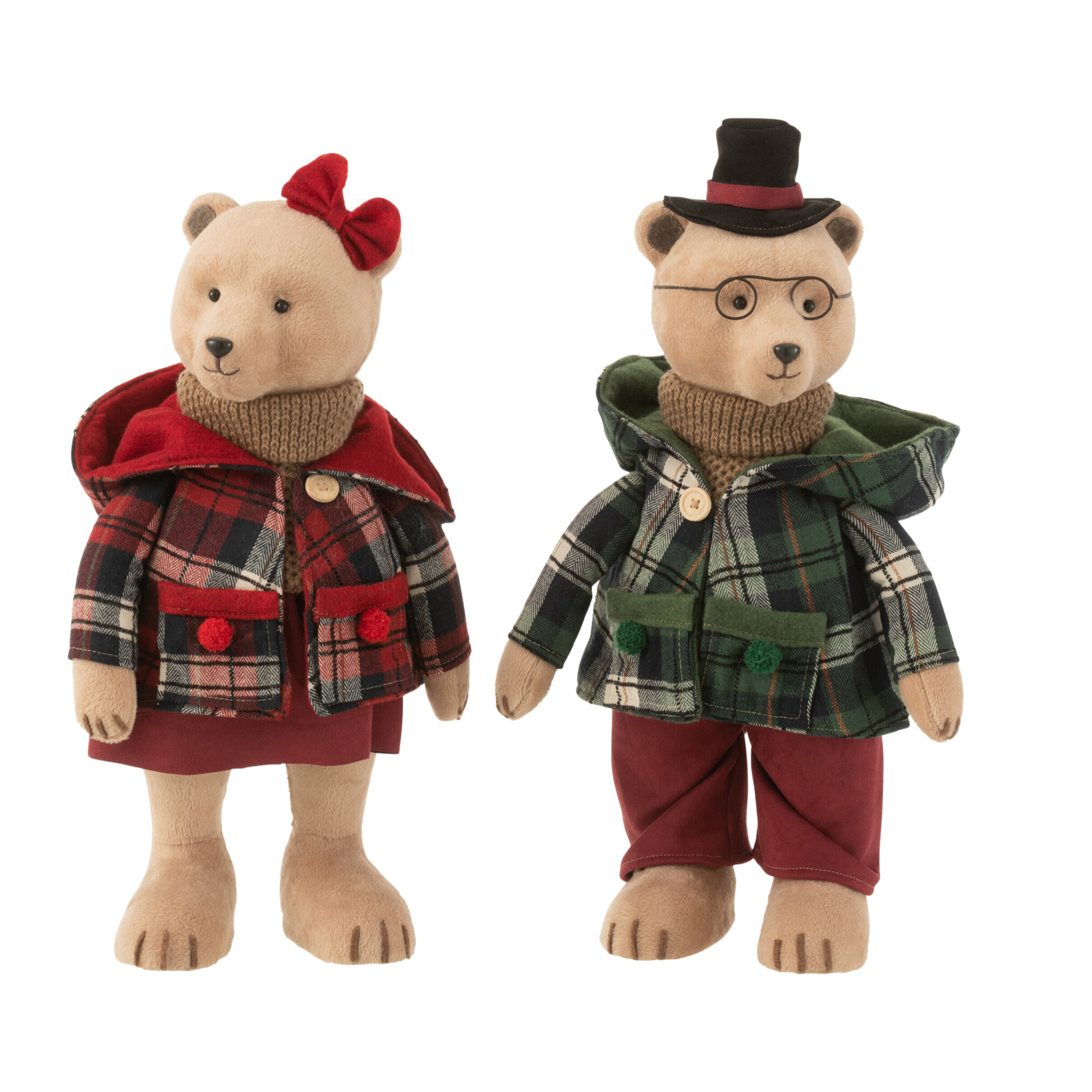 J-Line figurine Ours Debout Garçon/Fille - textile - vert/rouge - large - 2 pièces