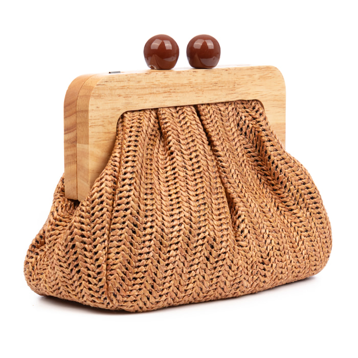 BeneLario Borsa a tracolla Donna. Tessuto con dettagli in legno naturale e pelle sintetica.