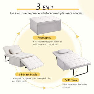 Sofá Cama Plegable 3 en 1 Sofá Cama de 1 Plaza Tapizado en Lino Sofá Cama Convertible con Respaldo Ajustable en 5 Posiciones Reposapiés y Reposacabezas Carga 200 kg Crema