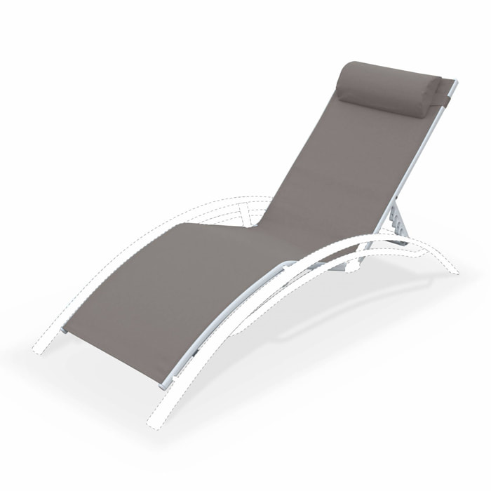 Toile de remplacement pour bain de soleil LOUISA. en aluminium et textilène. avec têtière - Taupe/blanc