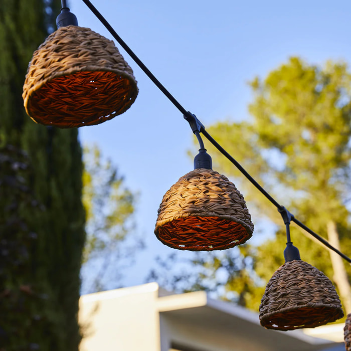 Lot de 2 guirlandes lumineuses extérieur connectables 14 abat-jour cloche marron style rétro ampoules E27 LED blanc chaud 2x MELLOW LIGHT 10m
