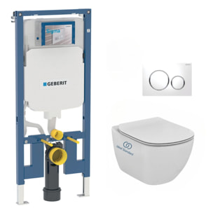 Pack WC Bati-support Geberit extra-plat UP720 + WC Ideal Standard Tesi Aquablade + Abattant softclose + Plaque Blanc/Chrome
