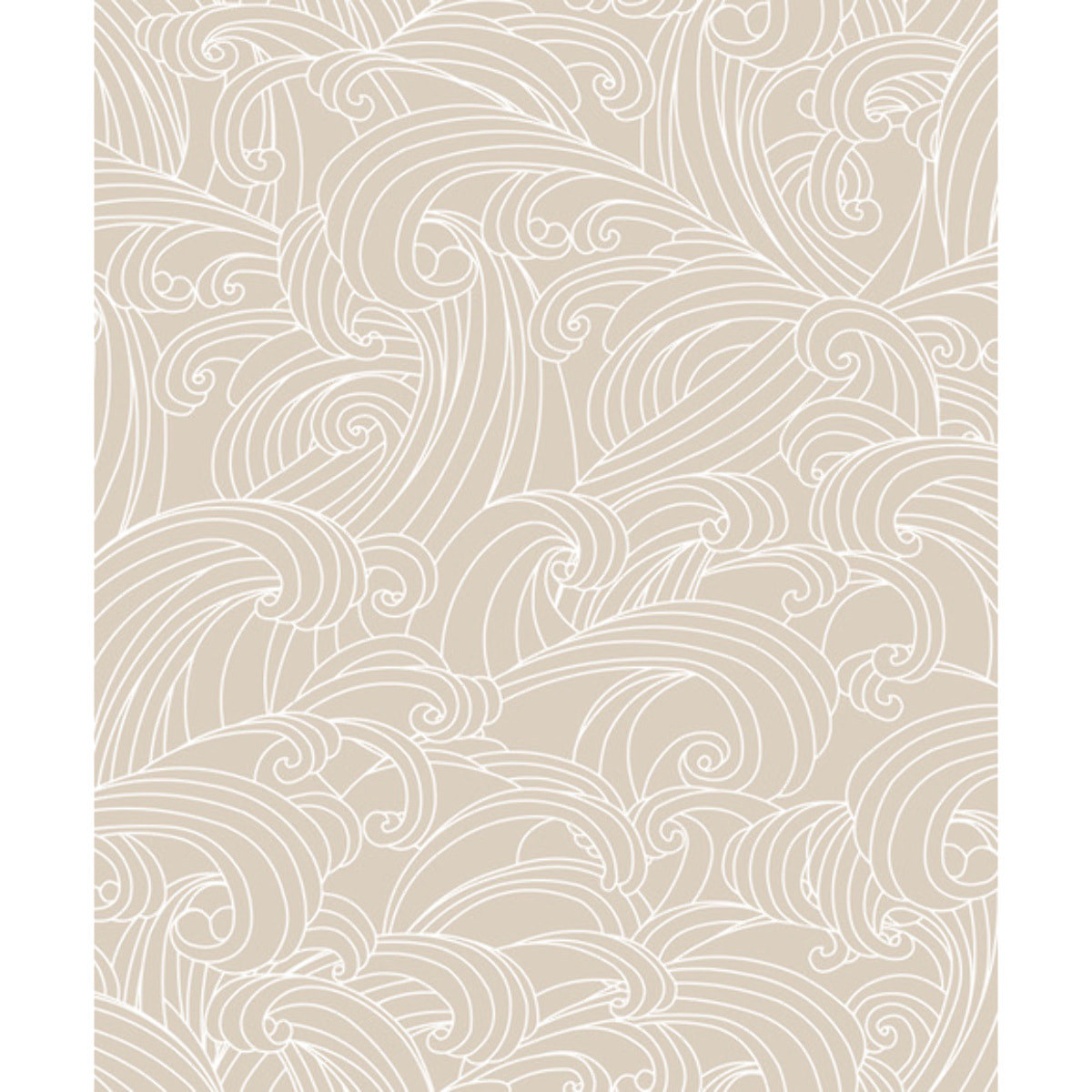 Papier peint vagues japonaises beige et blanc