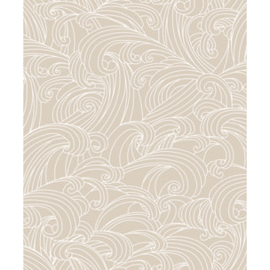 Papier peint vagues japonaises beige et blanc