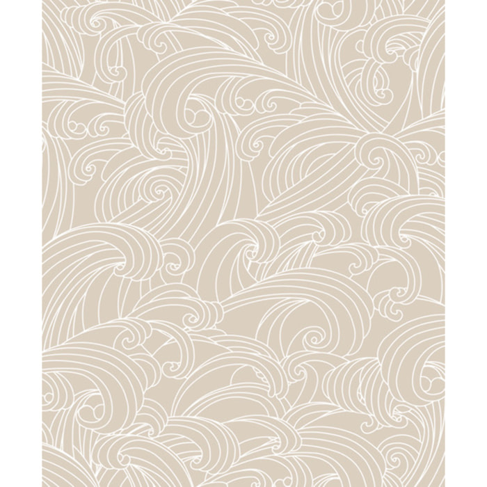 Papier peint vagues japonaises beige et blanc