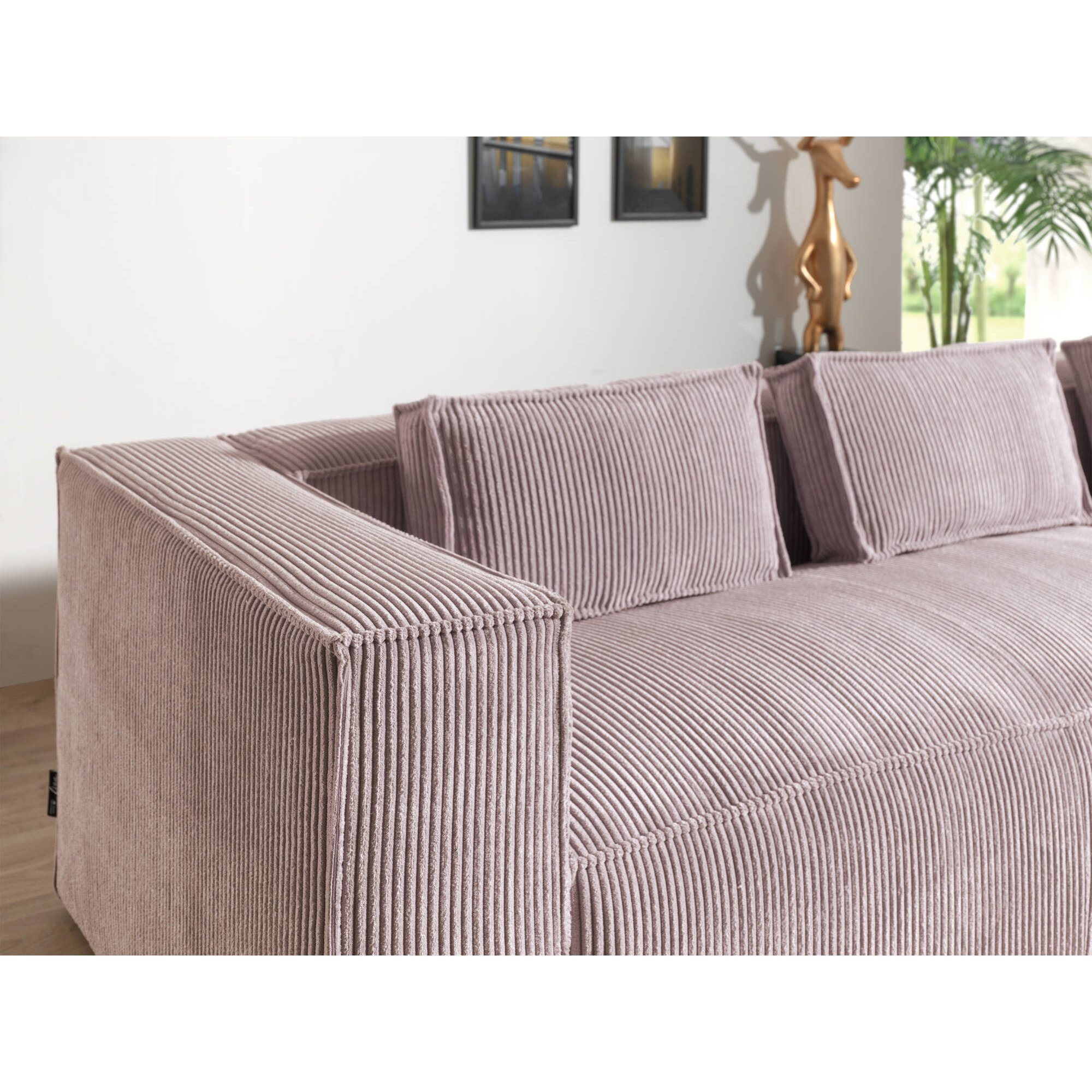 Stella - canapé d'angle droit en velours côtelé - 4 places -style contemporain - Rose