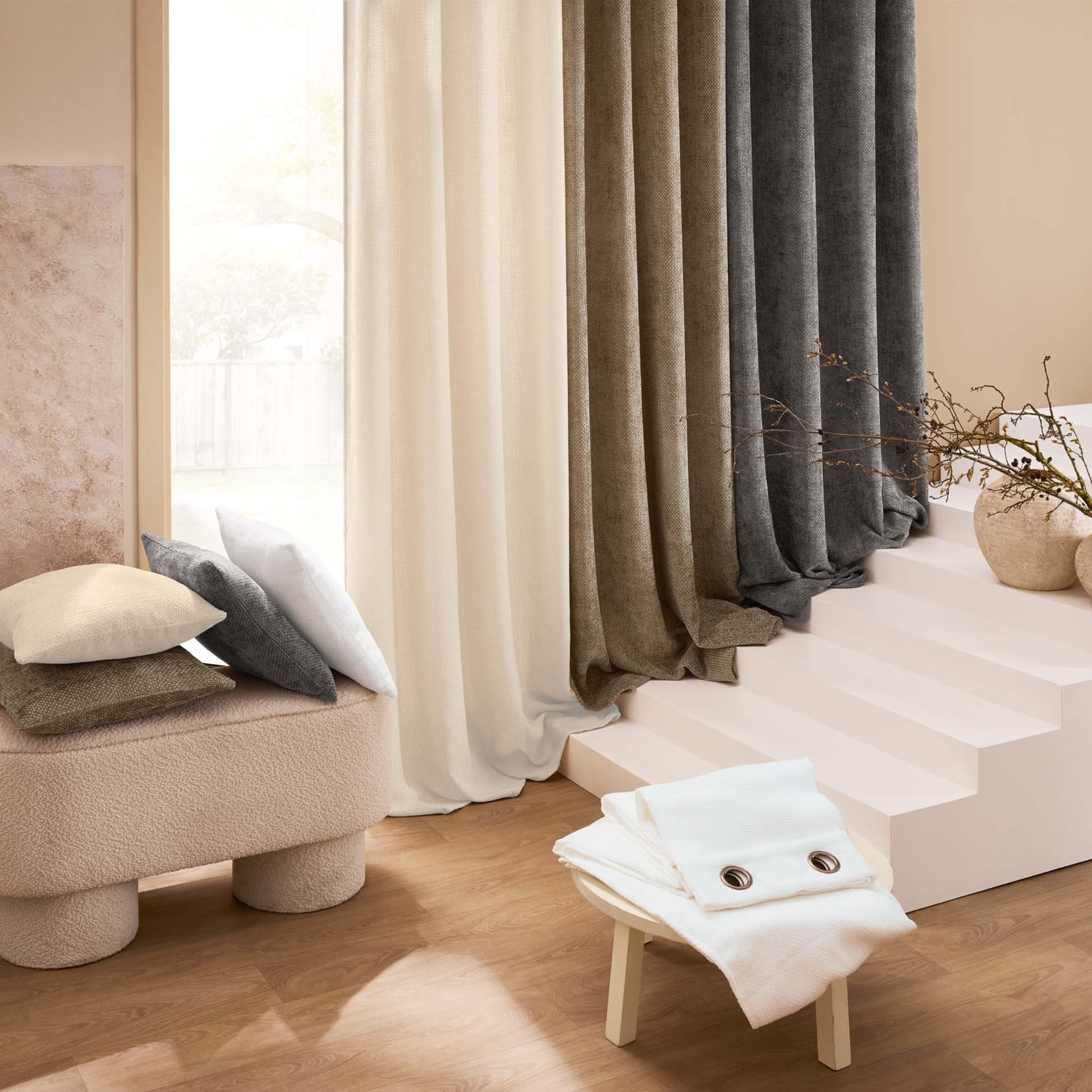 Rideau à œillets en velours chenille - Naturel