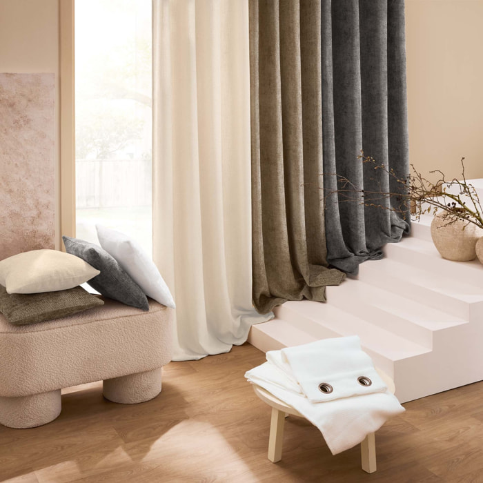 Rideau à œillets en velours chenille - Naturel