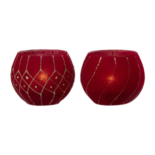 J-Line photophore Lignes/Carreaux - velours - rouge/or - 2 pcs