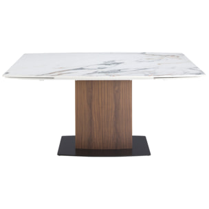 Mesa comedor extensible ovalada barril con tapa de mármol porcelánico blanco con vetas en tonalidades grises y marrones en acabado brillo 160x100x76cm