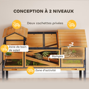 Terrarium design sur pieds - maison pour tortues - niches rampes plateau déjection - acier bois