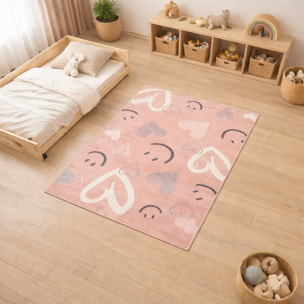 Tapis enfant motif cœurs et smileys, design ludique et joyeux