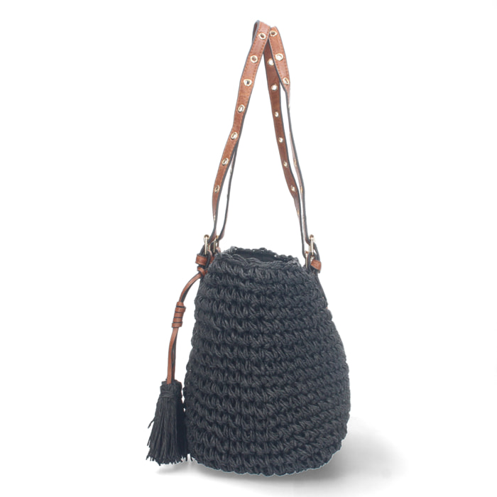 Bolso de Hombro Rafia y Cremallera