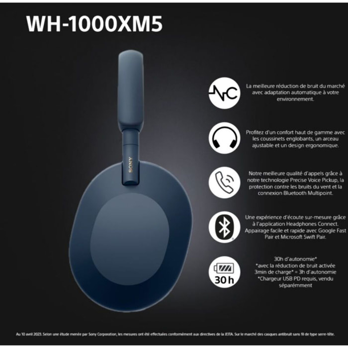 Casque SONY WH-1000XM5 Bleu Minuit