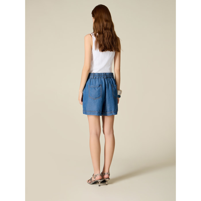Oltre - Short en tencel efecto denim - Azul