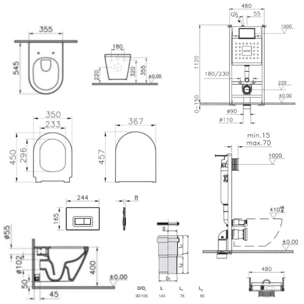 Pack WC Bâti-support V-Fix Core + WC sans bride Integra, fixations invisibles + Plaque, Blanc Brillant (V-FixIntegraRimless-1)