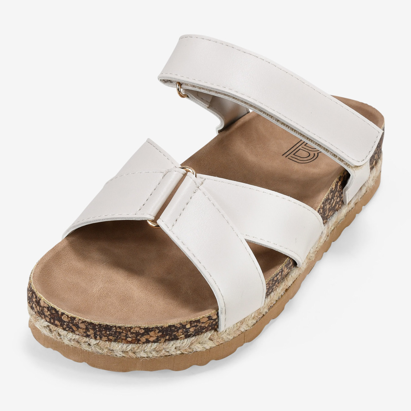 Sandalias planas beige con suela de corcho y esparto