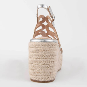 Sandalia De Cuña - Plateado - Altura: 8 Cm