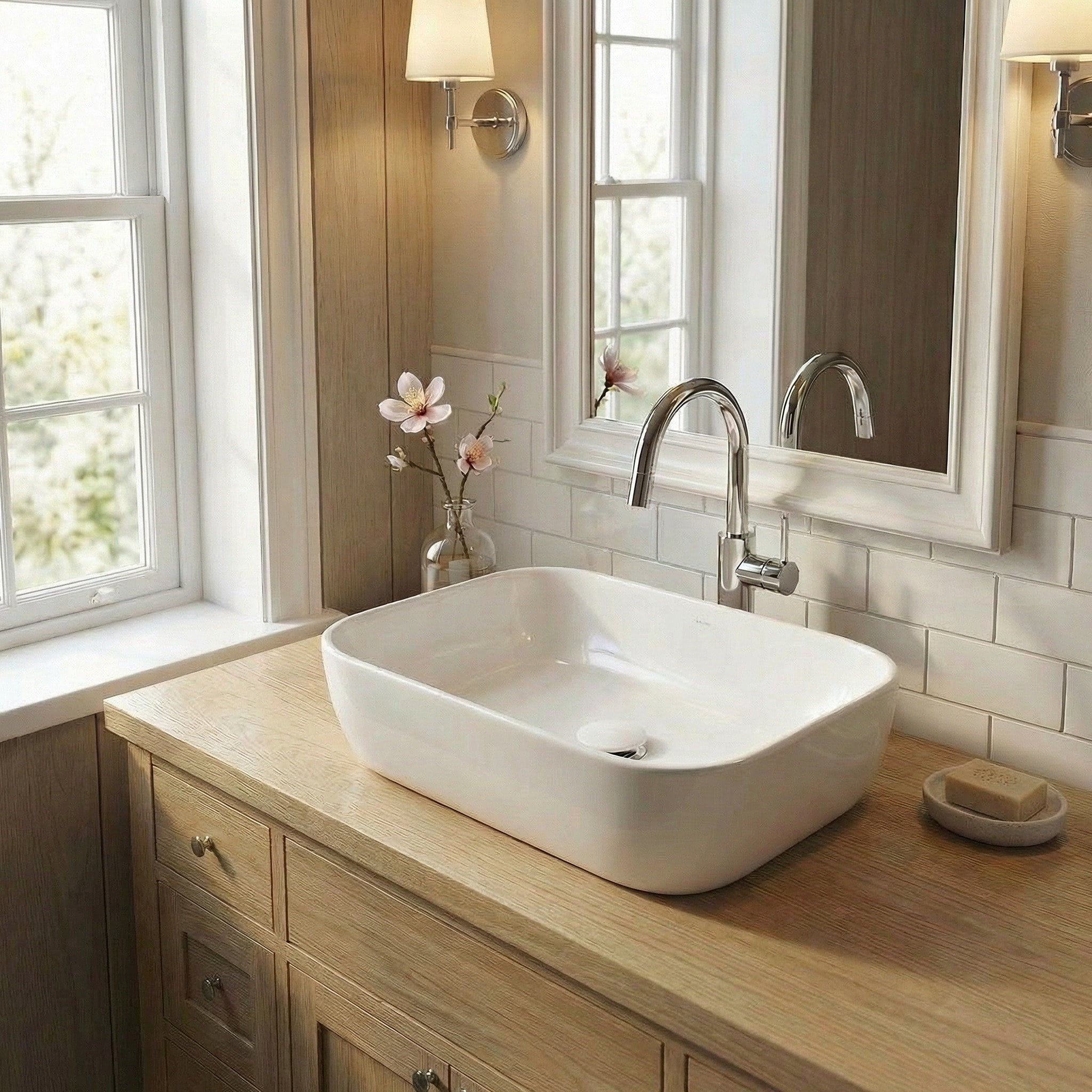 Infinitio Vasque à poser 45,5x32,5 cm, sans trop-plein, Blanc brillant (SATINF4532)