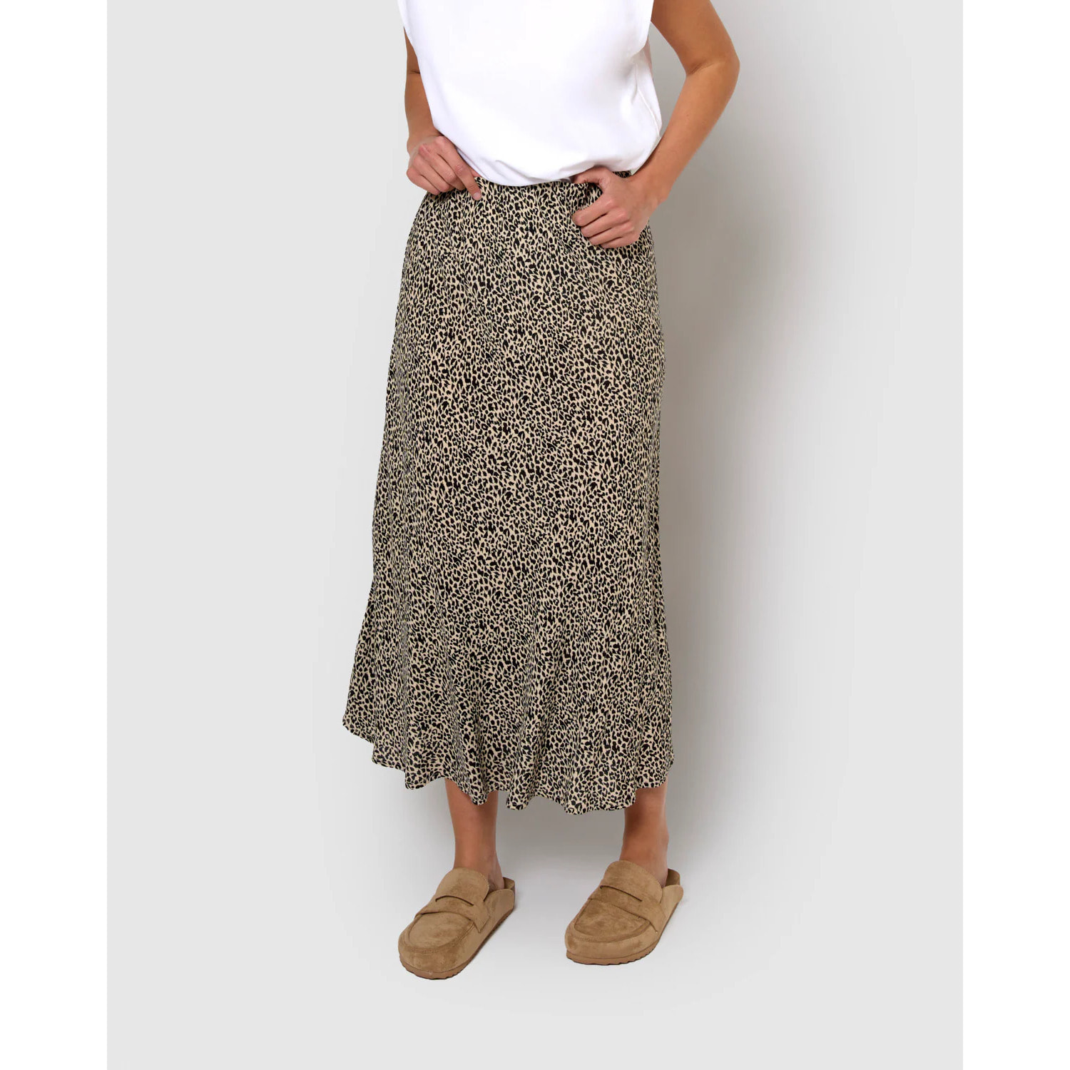 Falda midi bambula detalles plisados lira beige