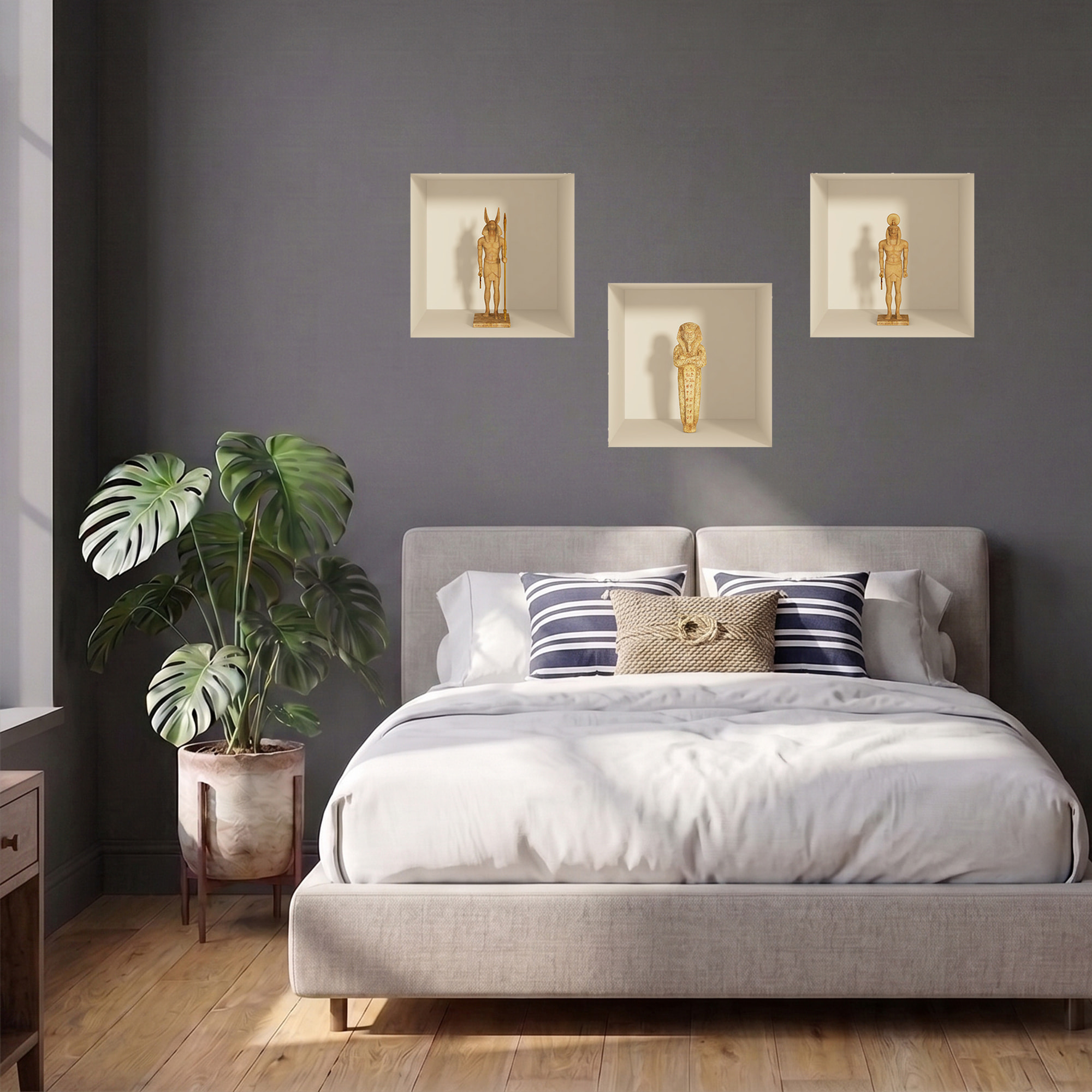 Stickers muraux 3D | Sticker Mural Autocollant effet 3D Egypte statues d'argile - Stickers adhésifs 3D Chambre Salon Trompe l'oeil